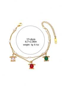Pulseira de Trevo de Aço Titânio Dourado Minimalista, Incrustada com Cubic Zircônia, Comprimento Ajustável, Adequada para Verão, Férias, Presentes para Namoradas, Anti-Desbotamento, Anti-Alérgica, Elegante Acessório Feminino