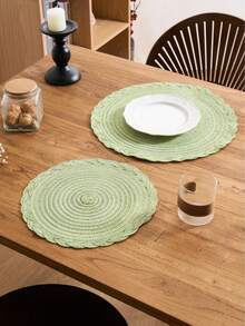 1/4/6/12pcs Bohemian Style Woven Round Placemats, Solid Color Braided Edge Anti-Slip Coasters For Home Kitchen, Dining Table, Suitable For Festivals, Parties, Birthdays, Weddings, Events (Multiple Color Options) - Green - View 4
