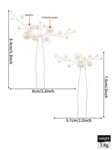 2pcs Resin Flower & Faux Pearl Decorated Casual Hair Clips, Suitable For Wedding, Daily Wear, Birthday Party