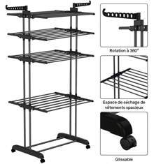 Wevalley Faltbarer Wäscheständer mit 5 Ebenen, Wäscheständer aus Edelstahl für den Innenbereich mit 4 Rollen, zusammenklappbar, platzsparend