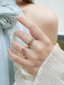 1 pièce Bague réglable minimaliste en argent S925 de couleur arc-en-ciel élégante, bijoux mode pour une utilisation quotidienne et les fêtes pour femmes, cadeau de la Saint-Valentin