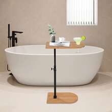 C-Shaped Side End Table, Sofa Tub End Table, Bathtub Tray Table - Baumstammfarbe+Schwarz - View 2