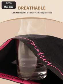 MEIYATING 5pcs Large Size Underwear, Plus Size, Women'S Underwear, Mid-Waist Underwear, Letter Belt, Vertical Stripes, Soft Style - 彩色 - 查看 5