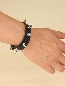 Xiacheng Vòng tay da PU nam, phong cách Gothic Punk Rock, trang trí đinh tán, màu đen. - màu đen - Xem 12