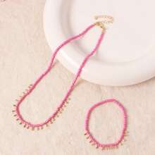 1 pièce Collier + 1 pièce Bracelet Set, Collier pendentif goutte d'eau doré bohème et bracelet, tenue casual pour femmes