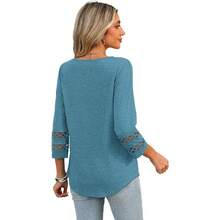 XIEERDUO 3/4 Length Sleeve Womens Tops Dressy Casual Blouses For Women 2025  V Neck T Shirts Summer Clothes - Turquoise - View 5