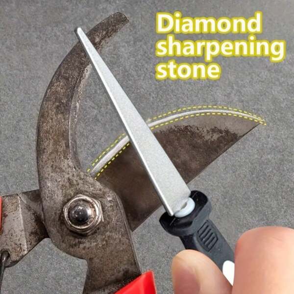 Pedra de amolar profissional diamantada - Superfície plana de dupla face, adequada para tesouras, ferramentas de jardim e facas - Corpo de metal durável, cabo ergonômico, design de afiação rápida, afiador | Estrutura resistente, afiador