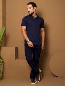 Men's Polo Shirt Premium Cotton Basic Plain Shirt Summer Men's Shirts - 藏蓝色 - 查看 2