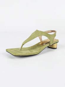 Giày sandal mũi vuông thời trang nữ, món đồ không thể thiếu cho mùa hè, thiết kế mũi vuông bằng da lộn màu xanh lá cây, gót vừa phải thoải mái, hoàn hảo cho kỳ nghỉ và phong cách đường phố. - màu xanh lá - Xem 7