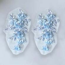 4/2pcs 3D Floral Lace Embroidered Appliques, Polyester With Shiny Sequins And Beads, Pink And White Flower Design, Suitable For Crafts, Wedding Bridal Decor, Home Decor, Art Supplies, Weaving, Embroidery Patches