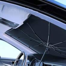 1pc Compact Roll-Up Sun Shade For Front Windshield - Heat And UV Protection, Easy To Use Car Interior Accessory, UPF50+ Material, Fits Most Vehicles, Sun Shade | Sleek Black Umbrella Design | Easy Operation, Car Sun Shade - Multicolor - View 3
