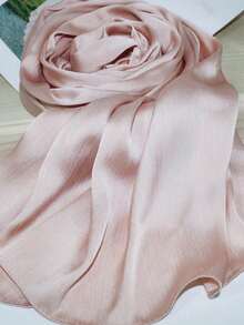 1pc 180*70CM Scarf Texture Crinkled Satin Crepe Crinkled Shawls And Wraps Silk Feeling Chiffon Hijab Women Long Hair Scarves Braids Soft Headscarf Headbands Scarf Bandana Beach Cover Up Sarong Satin Hijab Daily Life Evening Travel Wedding Party Bridal - Baby Pink - View 2