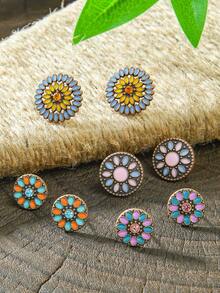 TopHanqi Bộ 16/8/4 đôi hoa tai đính đá phong cách Bohemian, trang sức hình tròn hình học màu bạc/đồng cổ, phù hợp với phụ nữ đeo hàng ngày, thời trang đường phố, quà tặng, mọi mùa - Nhiều màu - Xem 10