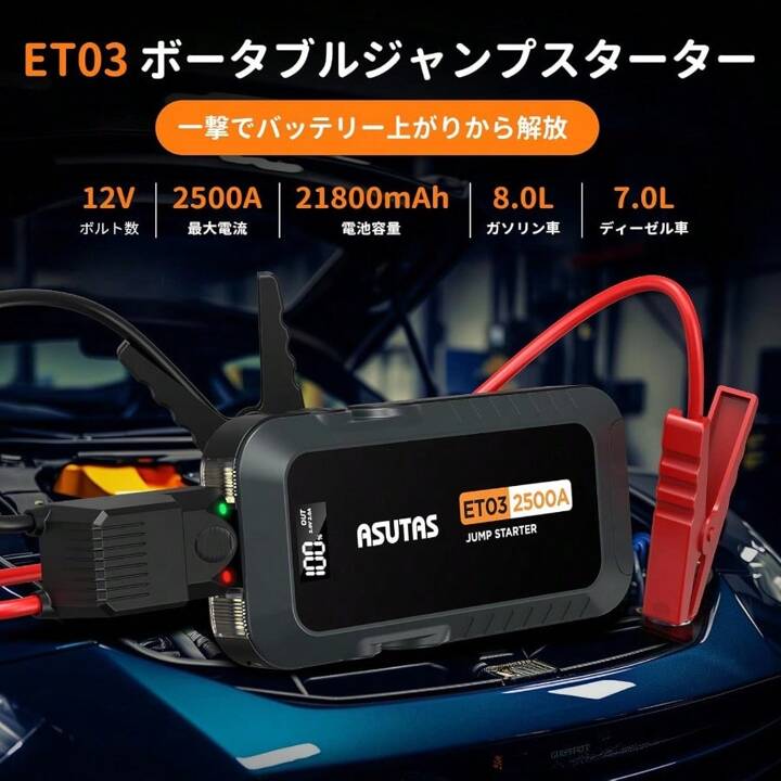 ジャンプスターター 21800mAh 大容量 ディスプレイ付き 12V 車用