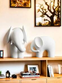 1 件时尚尺寸、简约设计、树脂制成的白色大象装饰 - 现代北欧风格，纯白色色调，可爱的大象轮廓，非常适合提升家居审美，非常适合客厅控制台造型、卧室装饰和乔迁礼物，适合所有季节的舒适环境