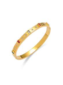 Pulseira Minimalista de Aço Titânio Dourado, Com Incrustação de Zircônia Artificial, Comprimento Ajustável, Adequado para Looks de Verão, Férias, Presentes para Amigos, Resistente à Desbotamento e Hipoalergênico, Acessório Elegante para Mulheres