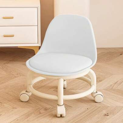 Taburete con respaldo y ruedas – Taburete multifuncional giratorio (ruedas de 360°) con cómodo cojín de asiento | Ideal para oficina en casa, peluquería, taller y jardín | Ligero y portátil