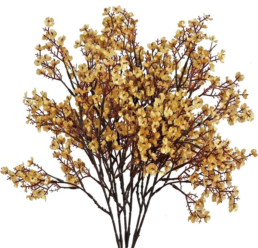 6pcs Gold Silk Babys Breath Gypsophila Artificial Fall Flowers 18.7" For Home Kitchen Decor Indoor Outdoor Decorations New Year Spring Mother's Day - Gold - View 1