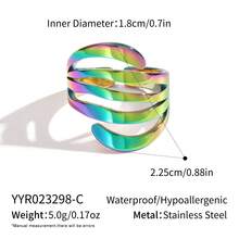 1 件简约百搭条纹开口戒指，18K 镀金不锈钢防水不褪色，适合女性日常和派对佩戴 - 戒指 - 查看 7