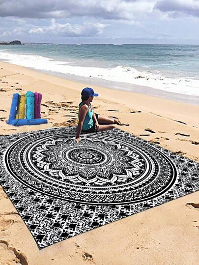 1pc New Lightweight Waterproof Anti-Sand Fashionable Fresh Sea Turtle Printed Digital Pattern Outdoor Beach Mat, Suitable For Camping, Picnic, Beach