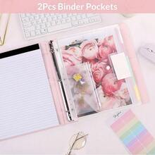 Neww  3 Ring Binder  Clipboard,1 Inch Binder, 13.2" * 10.2" PU Clipboard Binder  Notepad & 5 Dividers  5 Pockets, Labels, Clipboard Folder Great For School Office(Fit Letter Sized Paper) - Pink Letter Size - 1 Inch - View 2