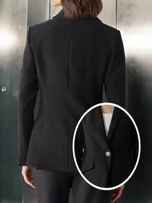 Women's Pocket Lapel Button Office & Beach Casual Blazer With Double Slits, Spring/Autumn