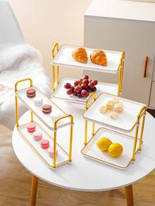 1pc Double Layer Square Tray With Handle, Modern Design, Suitable For Tea Sets, Glassware, Candies, Cookies, Pastries, Wedding, Party, Gift Giving, Birthday - White - View 1