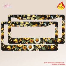 Sunflower License Plate Frame,Yellow License Plate Frame,License Plate Frame,Rust-Proof Waterproof 2 Hole License Plate Holder Men Women 12.2 X 6 Inch,2PC - 12x6 Inch - View 1
