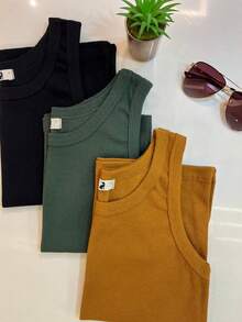 Kit Of 3 Ribbed Tank Tops In Comfortable Cotton Knit, Assorted Colors, Plain, 3 Units - Màu sắc hỗn hợp - Xem 6