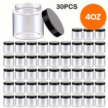 30 Pack 4 OZ Plastic Jars Round Clear Cosmetic Container With Black Lids, Slime Jars For Lotion, Cream, Ointments, Makeup, Eye Shadow, Rhinestone, Samples, Pot, Travel Storage - Multicolor - View 2