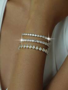 Bộ 3 vòng tay tennis điều chỉnh được, đính đá cubic zirconia hình học, thích hợp cho phụ nữ và bé gái đeo hàng ngày. - Vàng - Xem 5