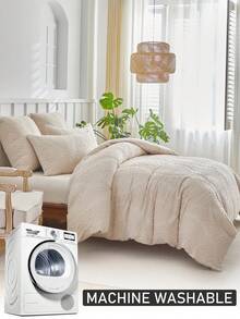 2/3pcs Khaki Leaves Pattern Tufted Polyester Duvet Cover Set, Modern Chic Cute Kids Bedding Set For All Seasons, Teens Comforter Cover Set, Soft& Breathable, Machine Washable,( 1 Duvet Cover+ 1/2 Pillowcases)