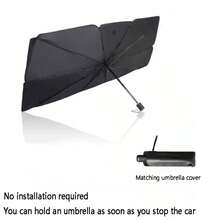 1pc Compact Roll-Up Sun Shade For Front Windshield - Heat And UV Protection, Easy To Use Car Interior Accessory, UPF50+ Material, Fits Most Vehicles, Sun Shade | Sleek Black Umbrella Design | Easy Operation, Car Sun Shade - Multicolor - View 1