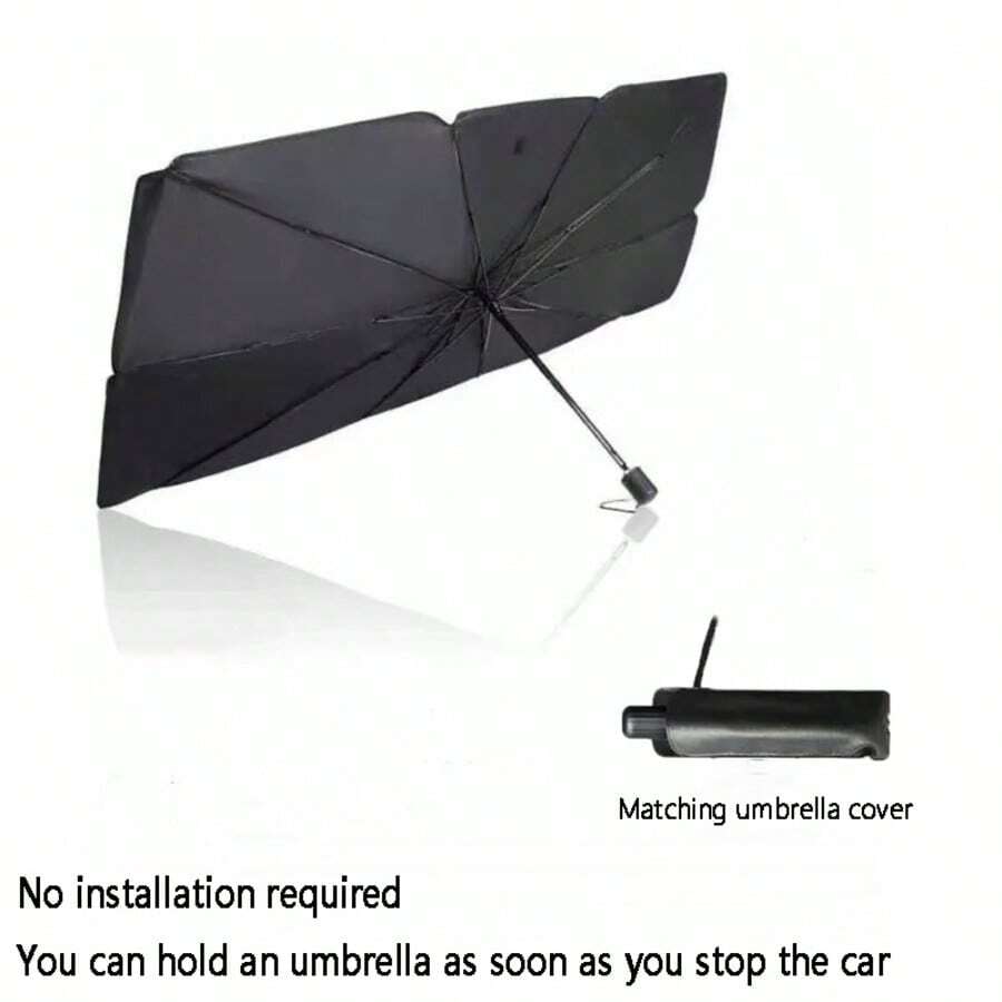 1pc Compact Roll-Up Sun Shade For Front Windshield - Heat And UV Protection, Easy To Use Car Interior Accessory, UPF50+ Material, Fits Most Vehicles, Sun Shade | Sleek Black Umbrella Design | Easy Operation, Car Sun Shade - Multicolor - View 1