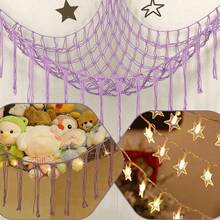 1个娃娃收纳网袋，手工编织绳收纳网袋，娃娃玩具，壁挂式吊床 - 紫色 - 查看 2