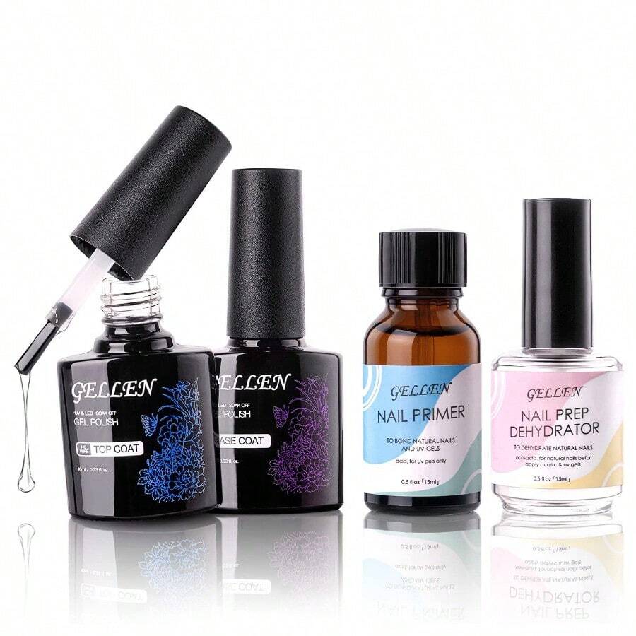 Nail Dehydrator Primer Top Base Coats Kit Superior Protein Bonding Fast Air Dry For Acrylic Powders Nail Gel Polish - Clear - View 1
