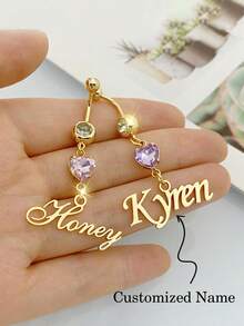 1pc Custom Birthstone Name Navel Ring, Gold Name Belly Button Ring, Delicate Belly Piercing Jewelry, Personalized Body Accessory, Summer Beach Vacation Jewelry Gift