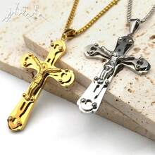 Catholic Jesus Cross Pendant Necklace For Women Men Stainless Steel Gold Silver Color Crucifix Chain Amulet Jewelry Gift - Necklace - View 2