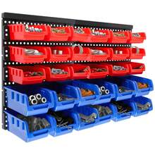 Wall Mounted Storage Bins Kit 64 * 41cm Garage Boxes Plastic Rack Parts Organiser Utility Kit With Stackable Boxes For Garage Workshop - Red+Blue - View 2