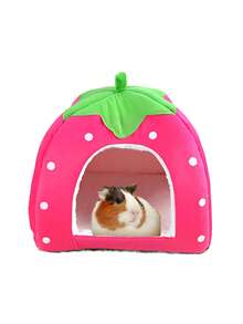 1pc Strawberry Pattern Hamster Bed, Rabbit Hideaway, Warm & Cozy Small Pet Nest, Washable, Suitable For Small Pets, Ferrets, And Rabbits - Pink - View 3