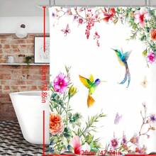 1pc Hummingbird And Flowers Shower Curtain Featuring Colorful Hummingbirds And Hibiscus Flowers In A Nature-Inspired Watercolor Design Bathroom Decor Polyester Fabric With 12 Hooks