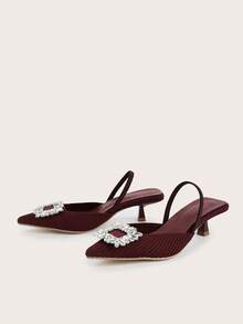 Women's Pointed Toe Bowknot Breathable Sandals, Kitten Heel Slingback Mules With Backstrap,Spring Summer Outfits - Burgundy - View 4