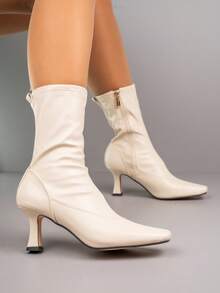 Elegant Ankle Boots With Side Zip And Slim Heel Design - Beige - View 4