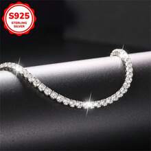 1 Collier cravate mode pour femme, chaîne de clavicule empilable, rangée simple super flashy de zirconium synthétique étincelant, 2g argent 925 incrusté de zirconium synthétique, cadeau pour banquet, usage quotidien, vacances