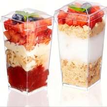 10/20/30/50/60/100pcs Ice Cream Square Cups, Scratch-Resistant & Reusable Small Mousse Dessert Cups, Transparent Cake Cups Suitable For Ice Cream, Desserts, Outdoor Parties, Etc.