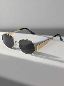 1/2 副几何椭圆形 Y2K 夏季时尚眼镜，复古金属框架男女通用眼镜，适合日常通勤、海滩、度假、街头摄影、风格 - 彩色 - 查看 5