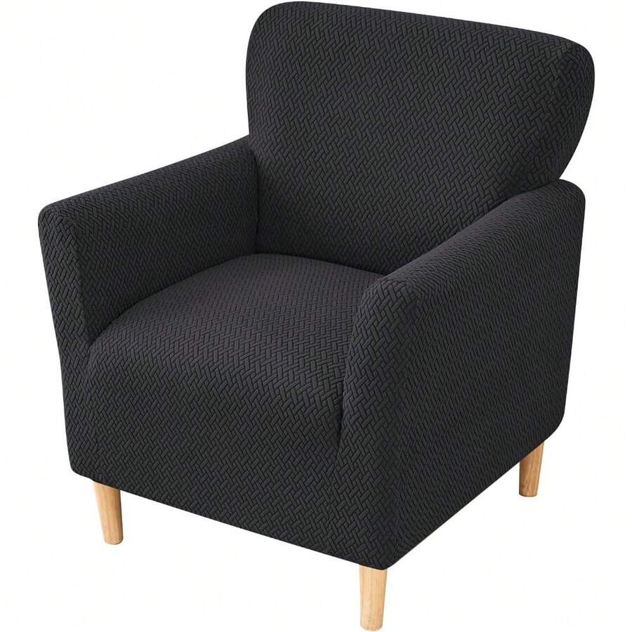 Local Delivery - Banquet Armchair Slipcover Printed Chair Covers With Arms Stretch Club Chair Slipcover Soft Armchair Sofa Covers Anti-Slip Furniture Protector For Dogs Pets Home Living Room Decor, 14 - T-jacquard Black - 查看 1