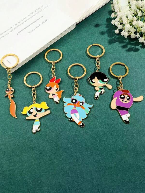 THE POWERPUFF GIRLS Cartoon Female Police Officer Keychain Decorative Keyring Charm For Bags Cars Unisex Delicate Accessory Anime