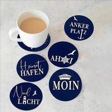 1/6圆形字母图案木质杯垫，艺术桌面摆件，适用于家居装饰、办公室、厨房、餐厅、咖啡厅桌面保护，是艺术爱好者的最爱礼物