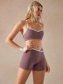 NcmRyu Women's Sexy Solid Color Workout Fitness Sports Outdoor Suit Set - Purple - View 6
